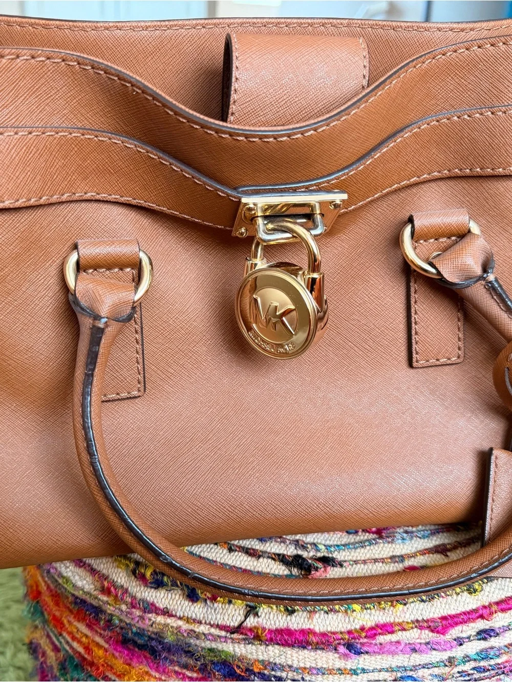 Michael Kors Cognac Saffiano Leather Satchel with Gold Hardware - Like New!